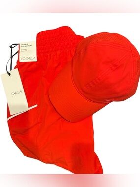CALLA Bright Red/Orange Athletic Shorts & Cap Set